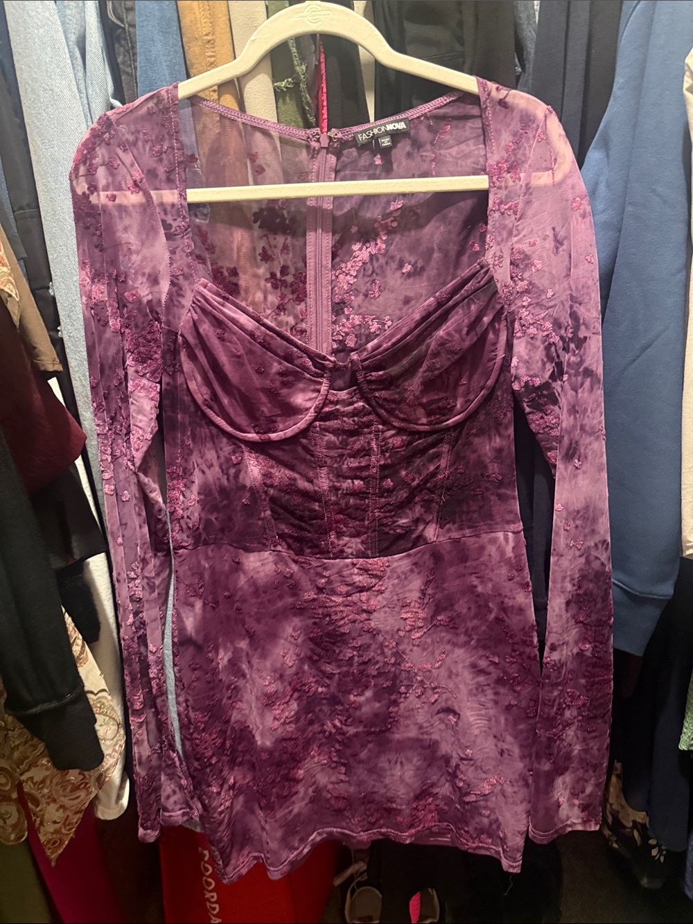 Purple Long-Sleeve Mini Dress